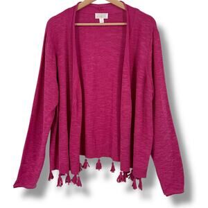 Belle by Kim Gravel Pink Open Front Tassel Hem Cardigan Sweater XL